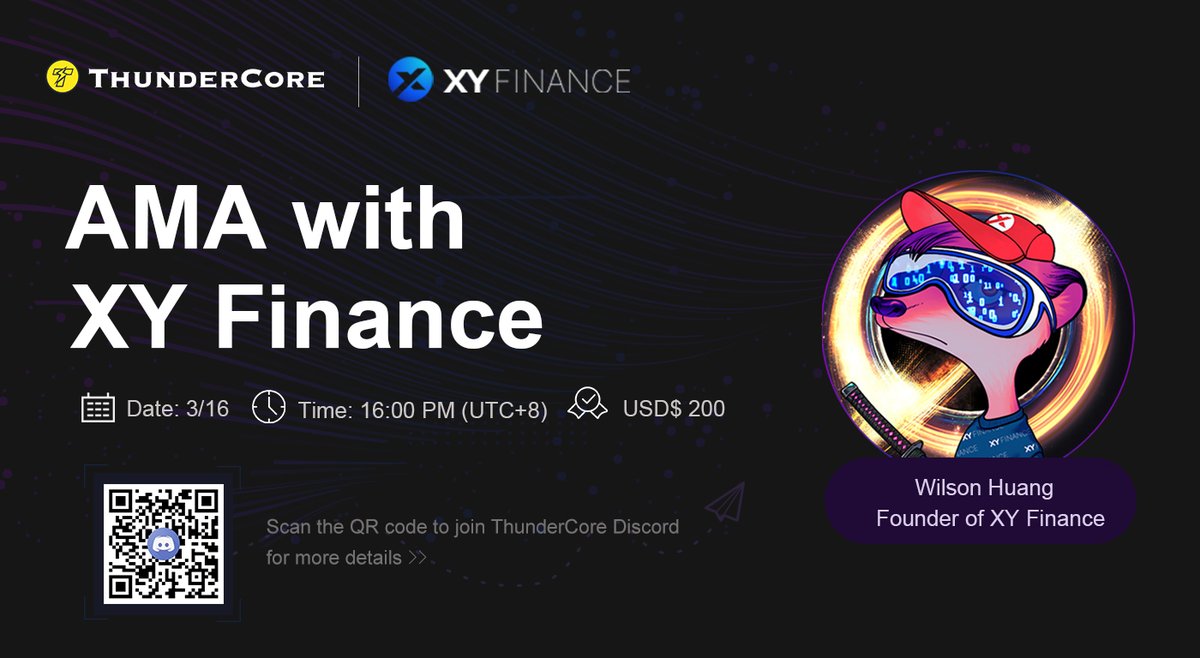 ⚡️Incoming #AMA with <a href="/xyfinance/">XY Finance | DEX & Bridge Aggregator</a> on our Discord🎉

📅2022/3/16 16:00 UTC+8
🎁We will pick 6 questions to distribute USD$200 in $XY + $TT among 6 people

🏆3 Q’s on Twitter: Comment your question below  + Wallet Address to receive rewards

🏆3 Q’s on Discord during the AMA event