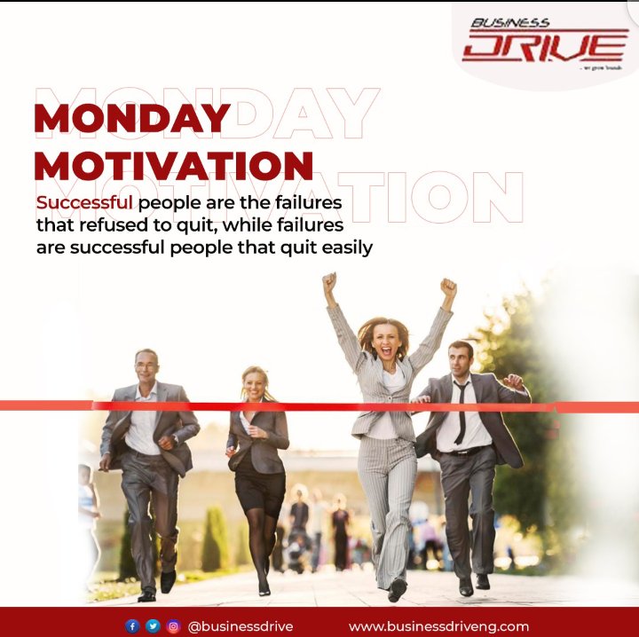 businessdriveng's tweet photo. Monday Motivation
Successful people are the failures that refused to quit, while failures are successful people that quit easily
#businessdrivemondaymotivation #businessdrive https://t.co/HtgQ0cRsov