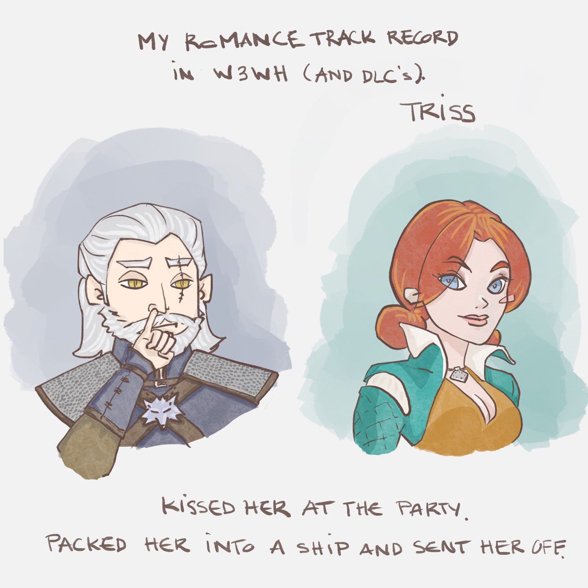 kosame707's tweet photo. While I’m waiting for the next gen patch for W3 Wild Hunt to drop, I’ve been revisiting some of my original choices and wondering what I would do differently… starting with romancing options. #sketching #drawing #witcher3 #witcher3wildhunt #witcher3dlc https://t.co/CliSHfPNTh