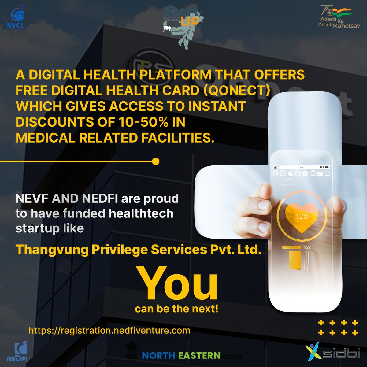 NedfiStartup's tweet photo. NVCL and NEDFI are proud to have invested in the healthcare sector through Thangvung Priviledge Services Pvt Ltd (a digital health platform that offers free digital health card).
Registration link closes tomorrow, so hurry now!
https://t.co/NVHCrW5gEq
#Fundingstartups https://t.co/MmElpeBIoW