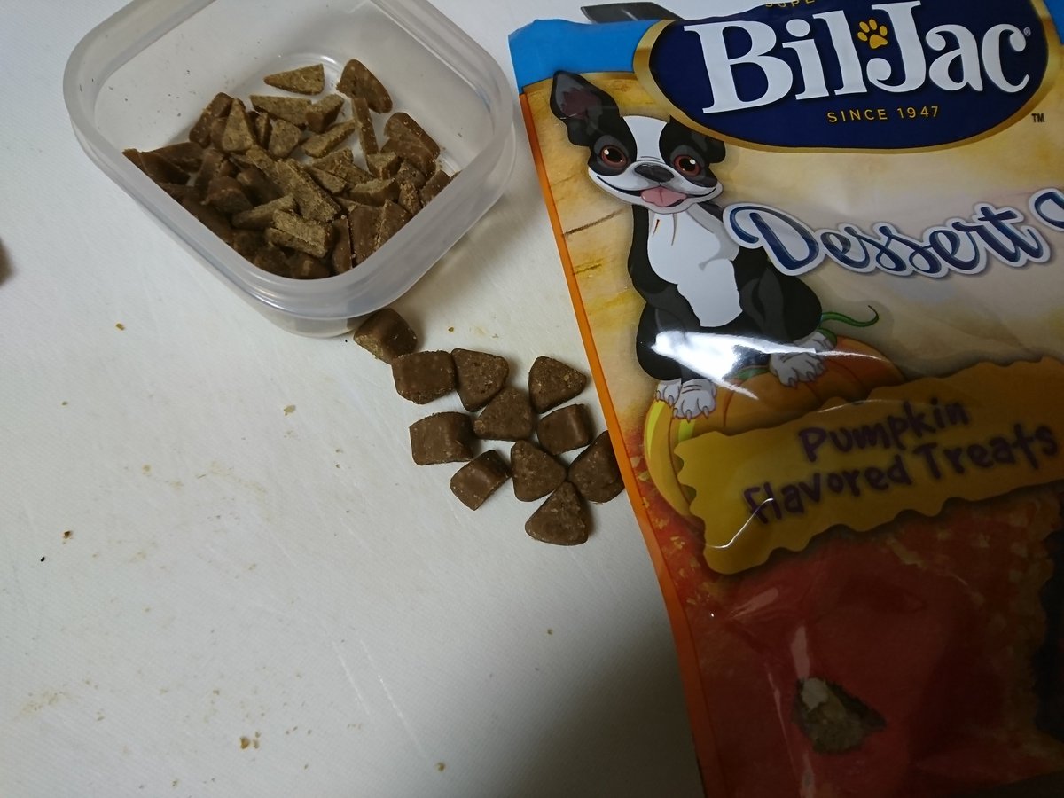 yosi95ms's tweet photo. ワンコへプレゼントで頂いた、 #BilJac レバートリーツのパンプキンフレーバー。

1個を包丁で4～6等分して、ご褒美用に使います。
（普通のレバートリーツはもう少し大きいので、10～12等分かな。）

適度に柔らかいので、投薬時はピルアシストとしても使えて便利💯。

#パピヨン 
#ビルジャック https://t.co/ZrX7DXCKrC