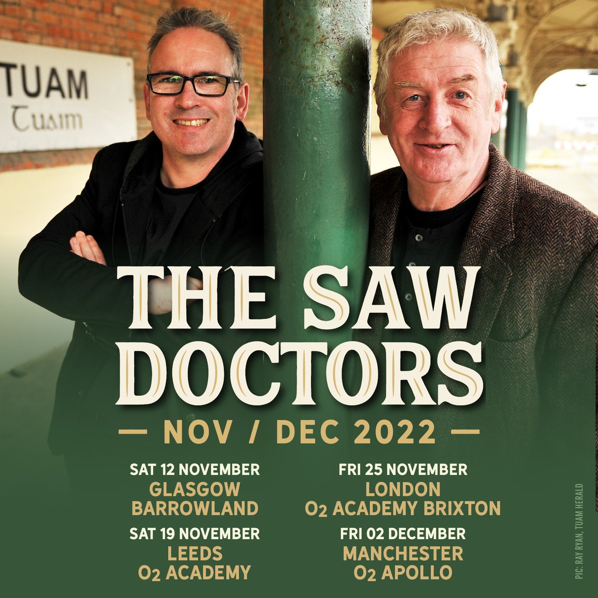 sawdoctors's tweet photo. The Saw Doctors will play concerts in London, Leeds, Manchester and Glasgow in Nov / Dec. Tickets go on sale tomorrow Tues at 9am from the pre-sale link  
 https://t.co/FgHVK0jgjC  
#sawdoctors https://t.co/xb4YQBsPOO