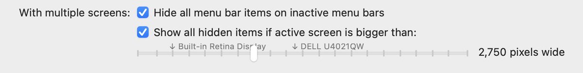 macbartender's tweet image. The Bartender 4.1.40 update has just been released (stable release and on Setapp soon). 
It has some nice new additions, such as you can now set Bartender to show all your hidden items on larger screens, and you can keyboard select from Quick Search, and more.