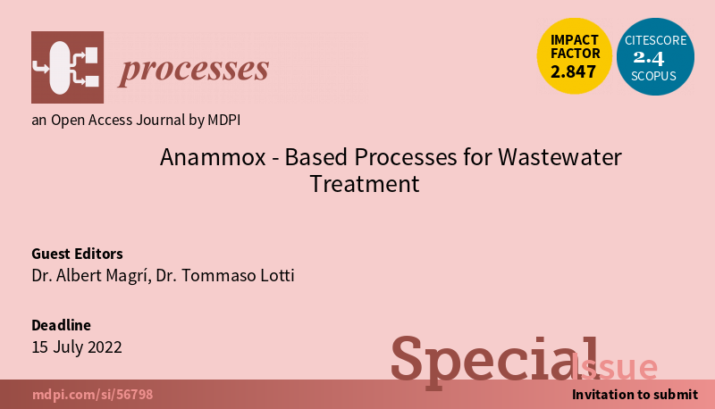 MagriAlbert's tweet photo. New time is scheduled for the Special Issue “Anammox-Based Processes for Wastewater Treatment”, #anammox, #deammonification, #wastewater, #TommasoLotti, @Processes_MDPI, @LEQUIA_UdG https://t.co/cuMz8uRIjQ