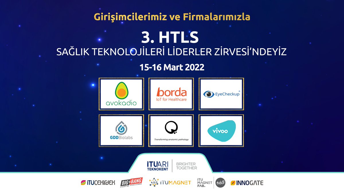 15-16 Mart tarihlerinde gerçekleşecek 3. HTLS Sağlık Teknolojileri ve Liderler Zirvesi’nde girişimlerimiz ve firmalarımızla yer alacağız. Etkinlikle ilgili detaylı bilgiye ulaşmak için tıklayın: bit.ly/3q37qWa

<a href="/attiladikbas/">Attila DIKBAS</a> <a href="/VivooApp/">Vivoo</a> <a href="/avokadio/">Avokadio</a>