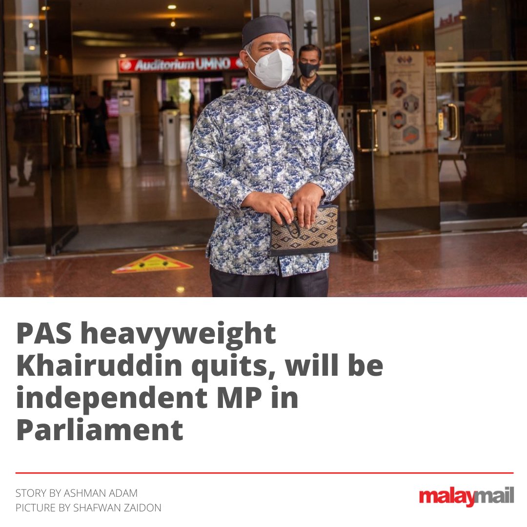 malaymail's tweet photo. Khairuddin — who was recently sacked as PAS Syura Ulama Council secretary — handed in his resignation letter to PAS secretary-general Datuk Seri Takiyuddin Hassan at 2.30pm in Parliament.
#Khairuddin #MP #PAS #Politician #DewanRakyat #Malaysia #News https://t.co/bXeziofKrz