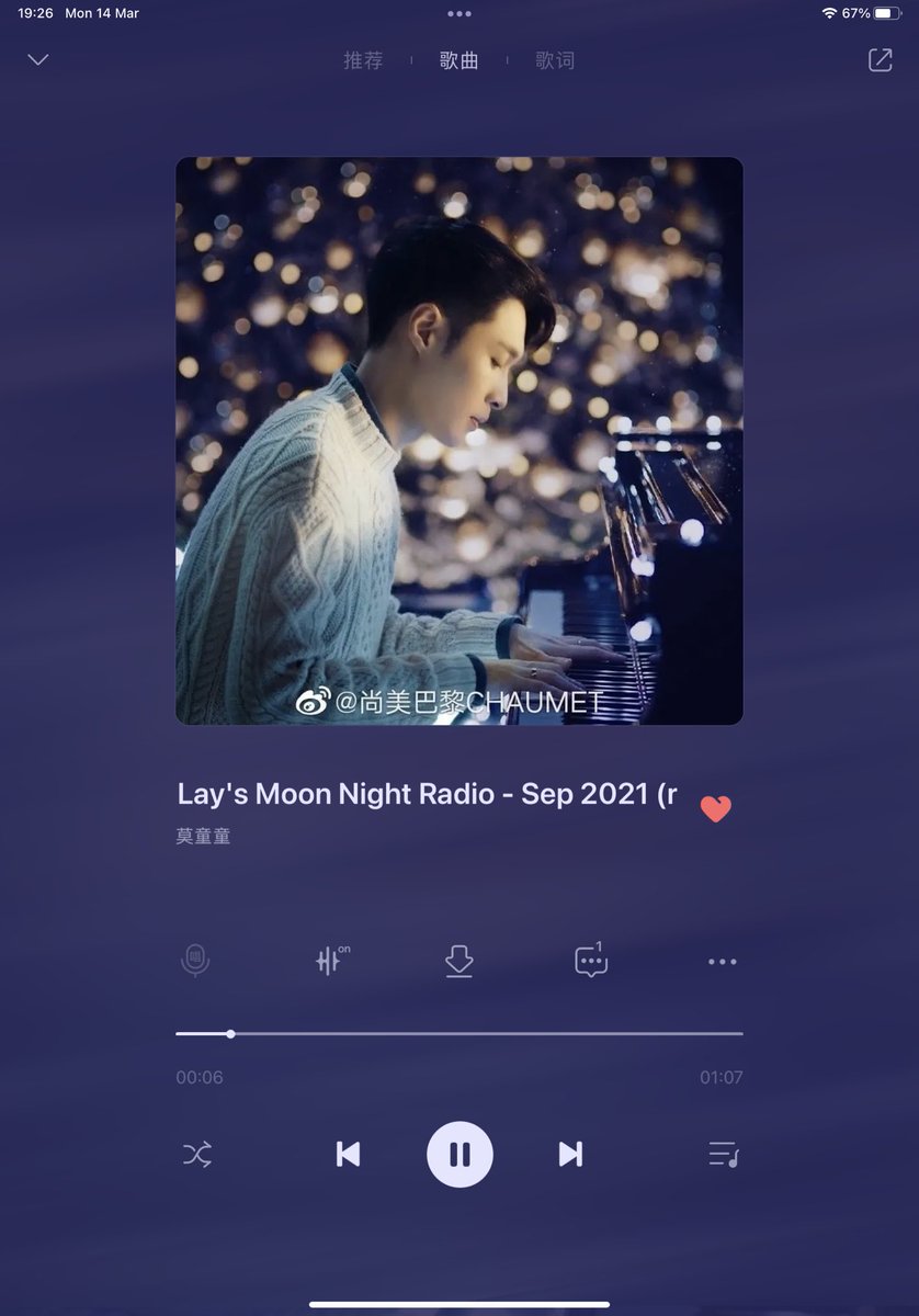 The very first project of mine with only two tracks. Somehow future base just blends in. Hope this won’t offend you <a href="/layzhang/">Lay Zhang</a> I’m really into your music and get lots of encouragement!
莫童童《Lay's Moon Night Radio - Sep 2021 (remix: 张艺兴|Remix)》 c.y.qq.com/base/fcgi-bin/…
