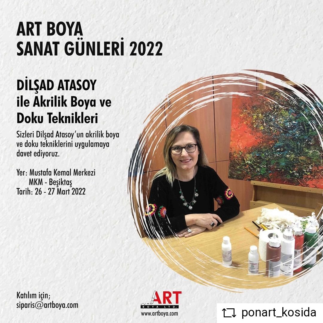 dilsadatasoy's tweet photo. Art Boya Sanat Günleri için 26-27 Mart'ta İstanbul'dayım. Beşiktaş MKM'de buluşmak dileğiyle...
#artboyasanatgunleri #ponart https://t.co/FymXPR4wqz