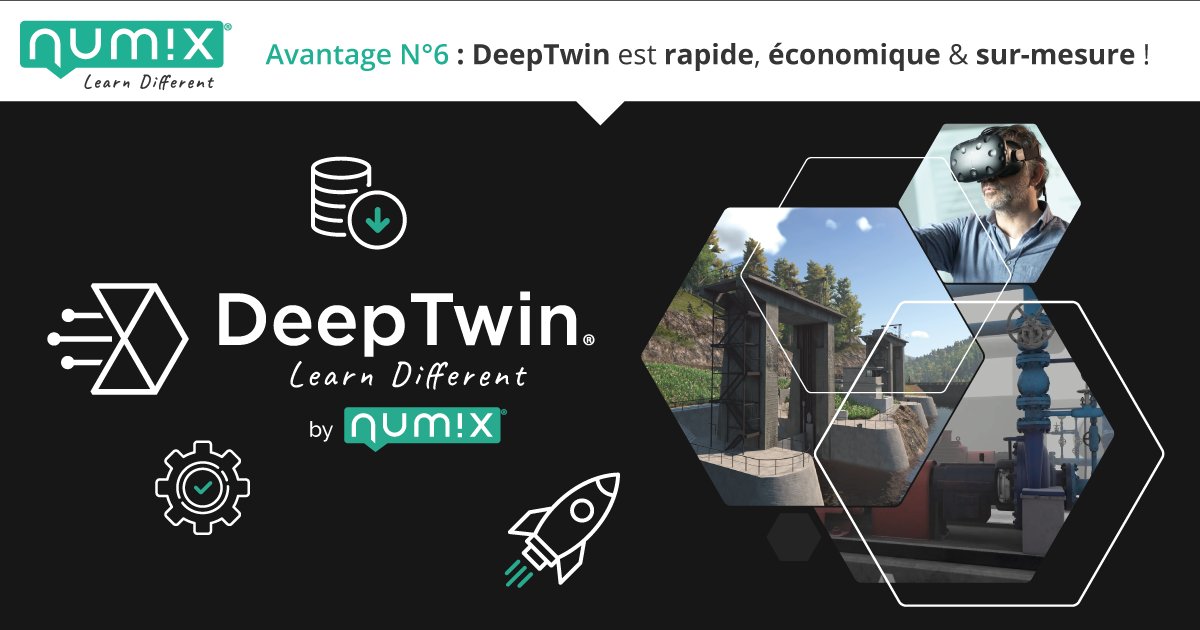 AgenceNumix's tweet photo. Retrouvez-nous sur @VirtualityParis…
… l'occasion de découvrir notre techno #DeepTwin dédiée à l'immersive learning.
AVANTAGE n°6 : #RapideÉcoSurMesure. Fonctionnalités intégrées = formation rapidement disponible &amp; focus sur vos propres besoins.
#Numix #Virtuality2022 #DeepTwin https://t.co/9zswZB1P87