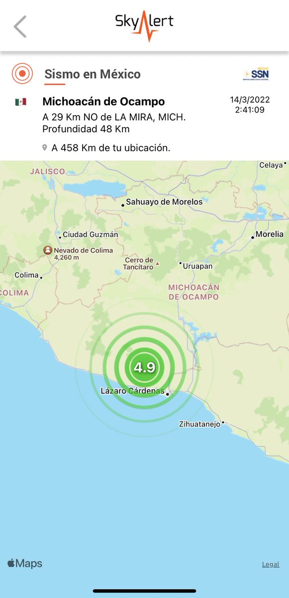 SkyAlertMx's tweet photo. Sismo magnitud 4.9 (SSN) ubicado a 29 km al noroeste de La Mira, Michoacán.

Detectado por @REDSkyAlert con intensidad «leve» en zona del epicentro.

#LaAlertaConfiable https://t.co/SBxe40ZyXO