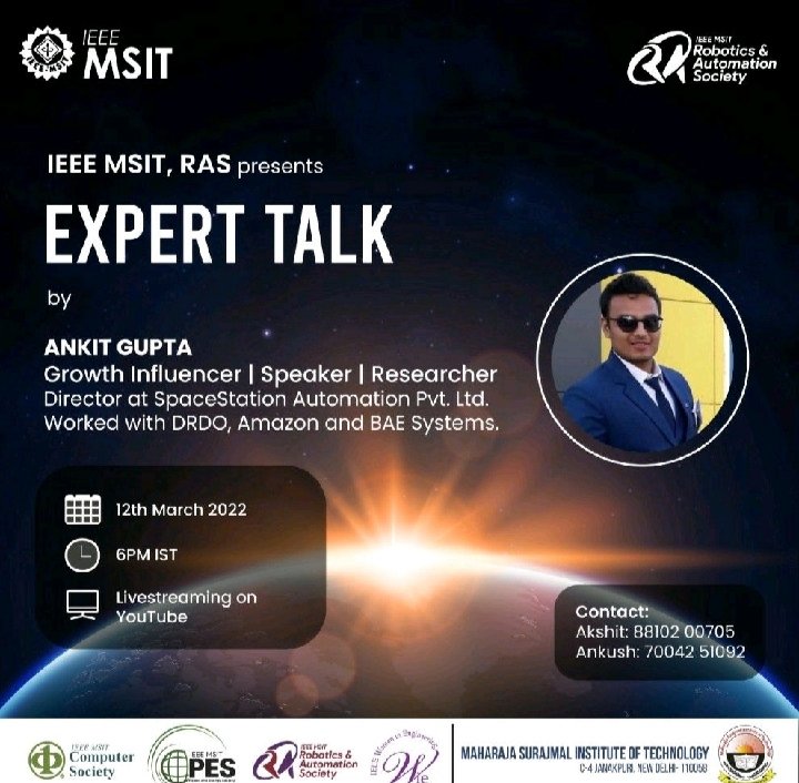 GENORION1's tweet photo. An expert talk presented at MSIT RAS by Mr. Ankit Gupta representing the SpaceStation Automation and the endeavours we are aligning to achieve ahead.
You can view the the webinar at the provided link below -
https://t.co/ke6sSMmlql
.
. 
. 
. 
#genorion #msit #experttalk #success https://t.co/2wJZM1d0NF