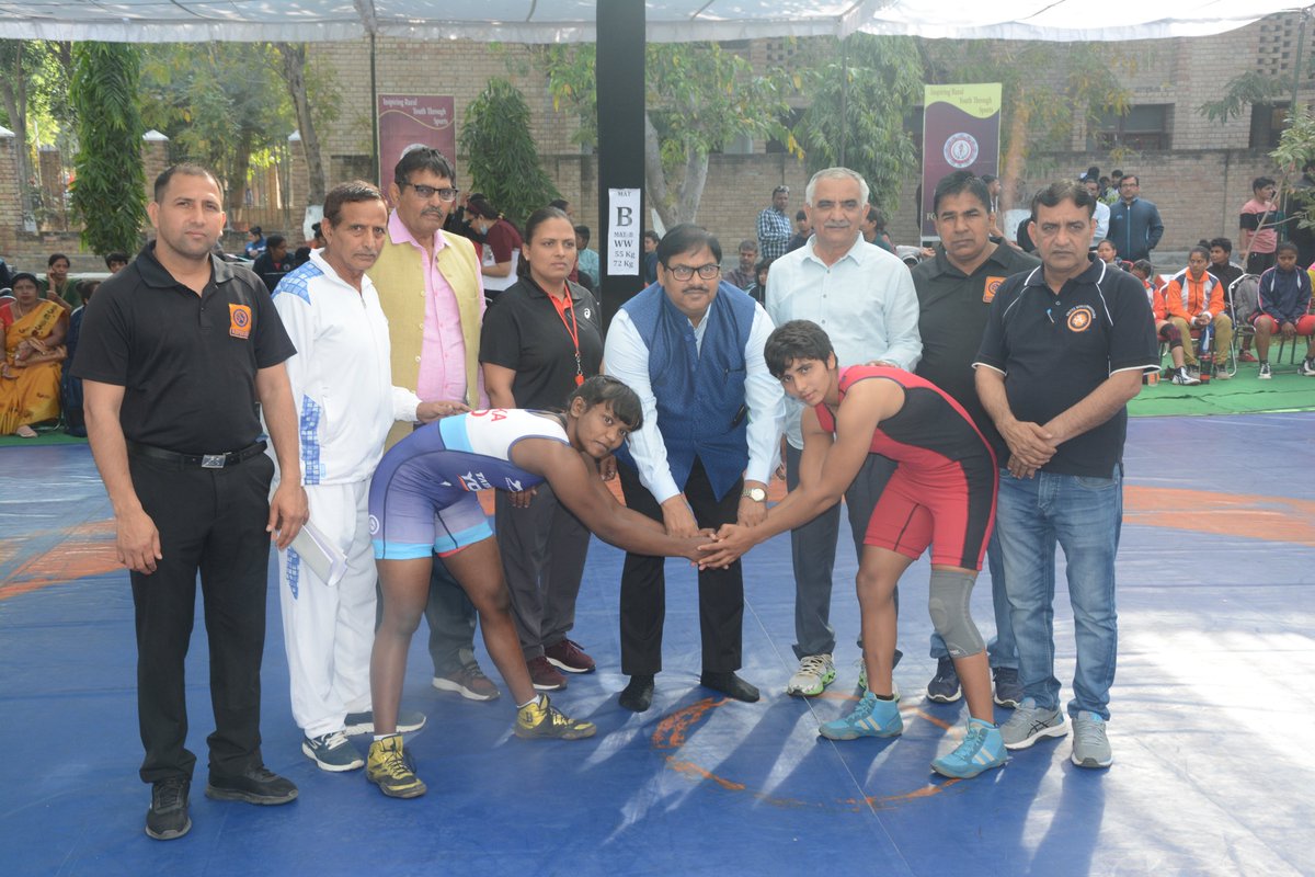 BRCMES's tweet photo. Let the Game Begin...A Glimpse of Day 1 of All India Inter-University Wrestling Freestyle Women Championship 2021-22 hosted by BRCM Education Society, Bahal Bhiwani Haryana. https://t.co/CeVfV9ffT5