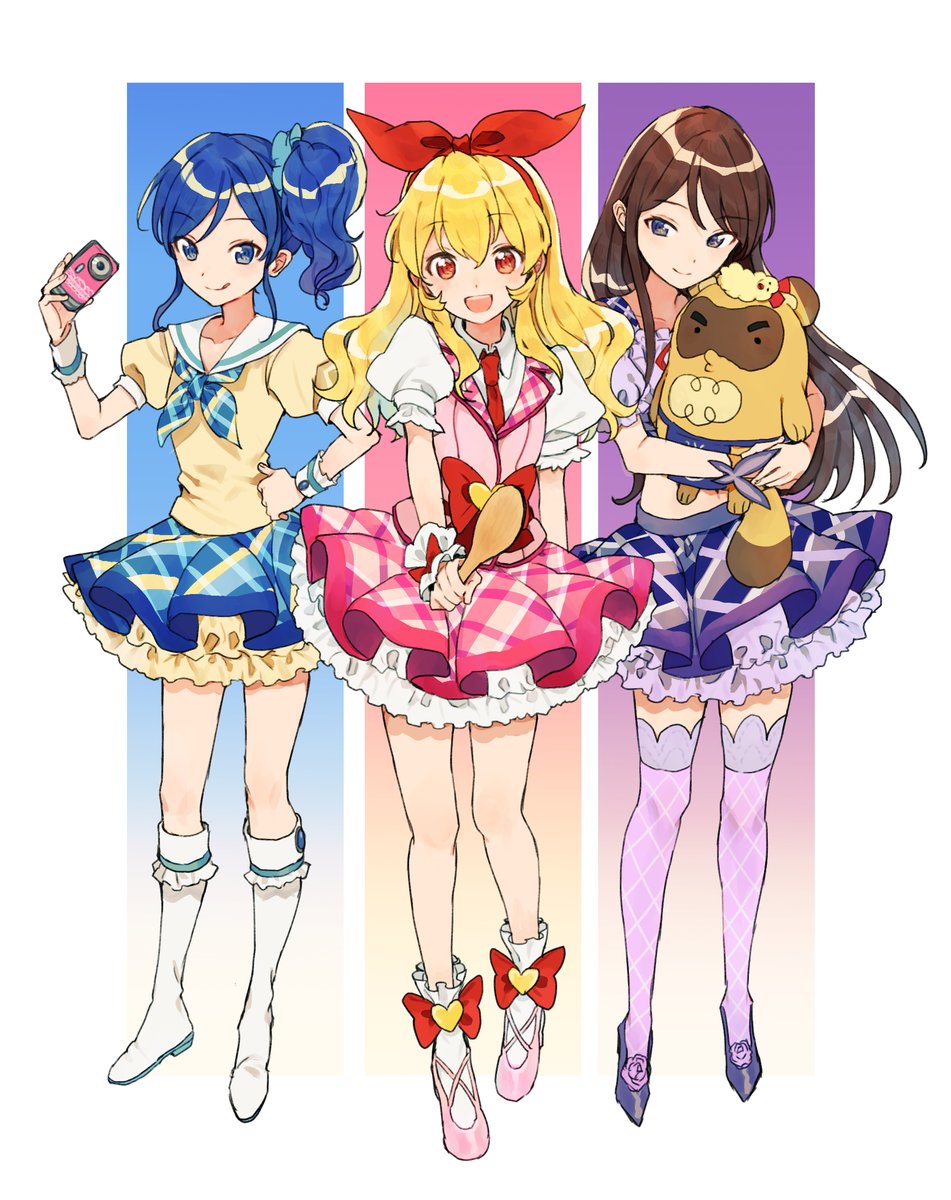hoshimiya ichigo ,kiriya aoi 3girls multiple girls blonde hair blue eyes smile blue hair skirt  illustration images