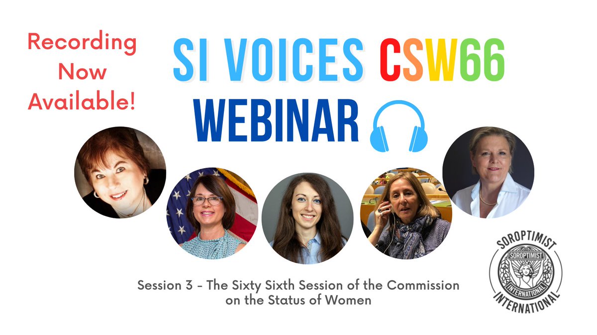 SoroptiTweet's tweet photo. #CSW66 begins today - and incase you missed it - the recording of the final SI Voices CSW #advocacy  Training Webinar is available for you to watch on YouTube &amp; on the Webinar page of the #Soroptimist International website.
👉 https://t.co/z0c0h6MnBL
#SIAdvocates
#SIMakingChange https://t.co/9sqmZt7QfE