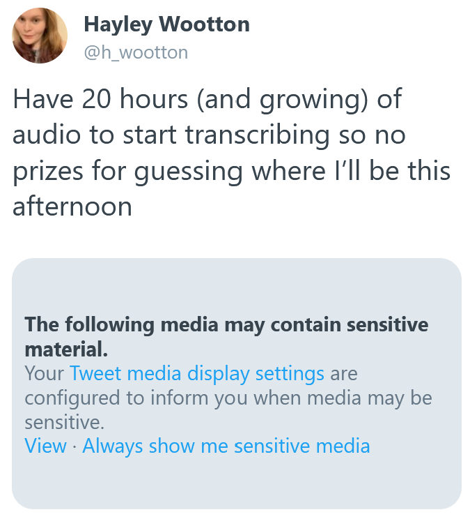 TranscriptionC's tweet photo. @h_wootton Twitter doing its best to make sure the triggering gif of Kermit typing doesn't get seen by those already knee deep in transcription. 

Good luck! https://t.co/ljGjOOYSb2