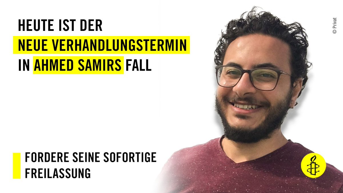 Heute findet die Neuverhandlung im Fall von #AhmedSamir statt, nachdem sie bereits einmal verschoben wurde. Wir fordern weiterhin seine bedingungslose Freilassung. Er hätte nie verurteilt und inhaftiert werden dürfen! <a href="/FreeAhmedSamir1/">Free Ahmed Samir</a> #free_ahmed_samir bit.ly/3LbVla8