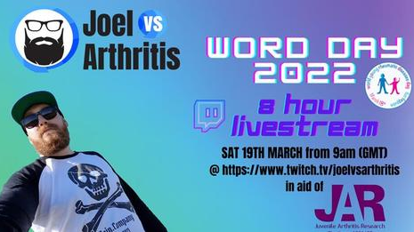 JARProject's tweet photo. Joel will be doing an 8 hour live #Twitch stream on Saturday 19 March for #WordDay2022
We've updated our interview with @joelvsarthritis to add all the links you need for the live stream at the end of the article: https://t.co/IRKwfLfJEY
#ThinkJIA #ChildrenGetArthritisToo #ACNH https://t.co/e6RrrFpW8g