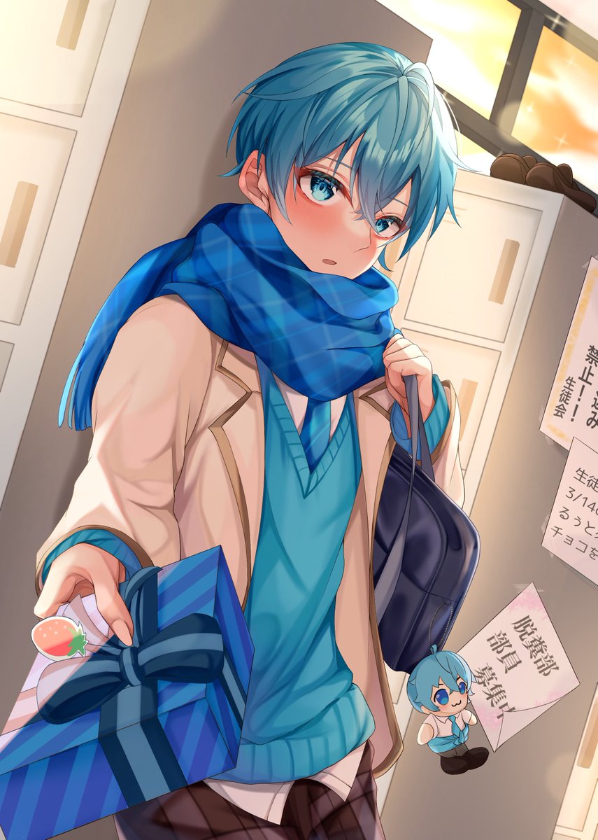 1boy male focus scarf blue eyes blue scarf blue hair looking at viewer  illustration images