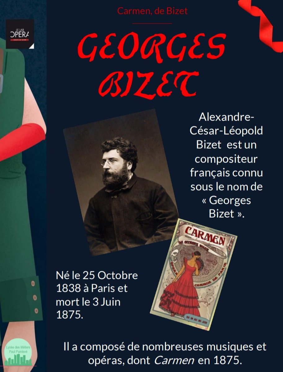 LabOpera's tweet photo. Focus sur le compositeur de l'opéra #carmen, Georges Bizet 😄 #labopera #lyceeprofessionnel #lycéepaulpainlevé #courbevoie #music 🎵🌟 https://t.co/nTUhoBz55r