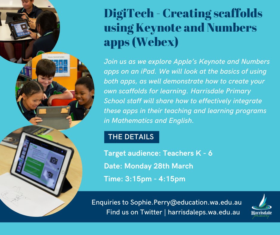 Sophie Wildy (@sophie_wildy) on Twitter photo Come and watch our amazing teachers create their own Scaffolds on Keynote and Numbers to enhance student learning and creativity. We will guide you through how to make a scaffold and give you examples to spark your imagination.
plis.education.wa.edu.au/?EventID=47679
#HarrisdalePS <a href="/HarrisdalePS/">Harrisdale PS</a> Come and watch our amazing teachers create their own Scaffolds on Keynote and Numbers to enhance student learning and creativity. We will guide you through how to make a scaffold and give you examples to spark your imagination.
plis.education.wa.edu.au/?EventID=47679
#HarrisdalePS <a href="/HarrisdalePS/">Harrisdale PS</a>