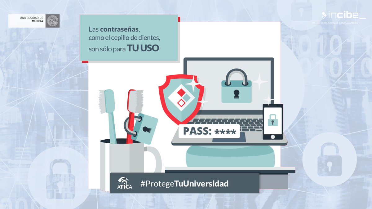 AticaUM's tweet photo. #Ciberseguridad👉🏽Te recordamos 2⃣ cosas importantes para proteger tu intimidad:
🔅¡Nunca compartas tus contraseñas, son solo para tu uso!  
🔅Sabemos que es un poco rollo pero...usa una contraseña diferente para cada plataforma en la que te registres 📱, hazlo por tu seguridad! https://t.co/pFNjp0Kck4