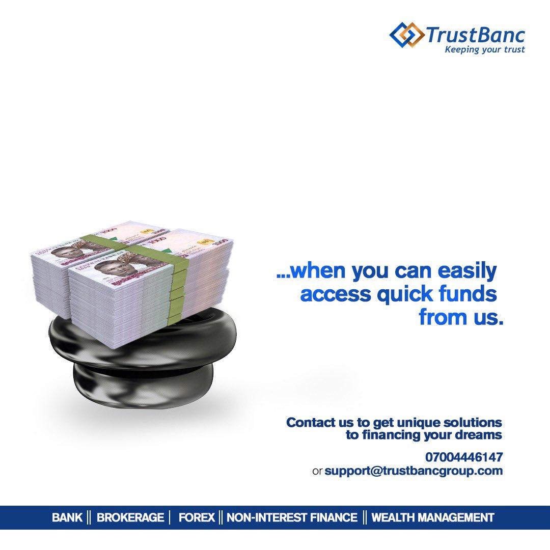 TrustBancgroup's tweet photo. Now is the best time to get the right finance from us to help you realize your goals.

Reach out us today;
📱  07004446147
📩  support@trustbancgroup.com for more information.

#TrustBanc #Investing #WealthManagement #Loans https://t.co/39JeP8mjw4
