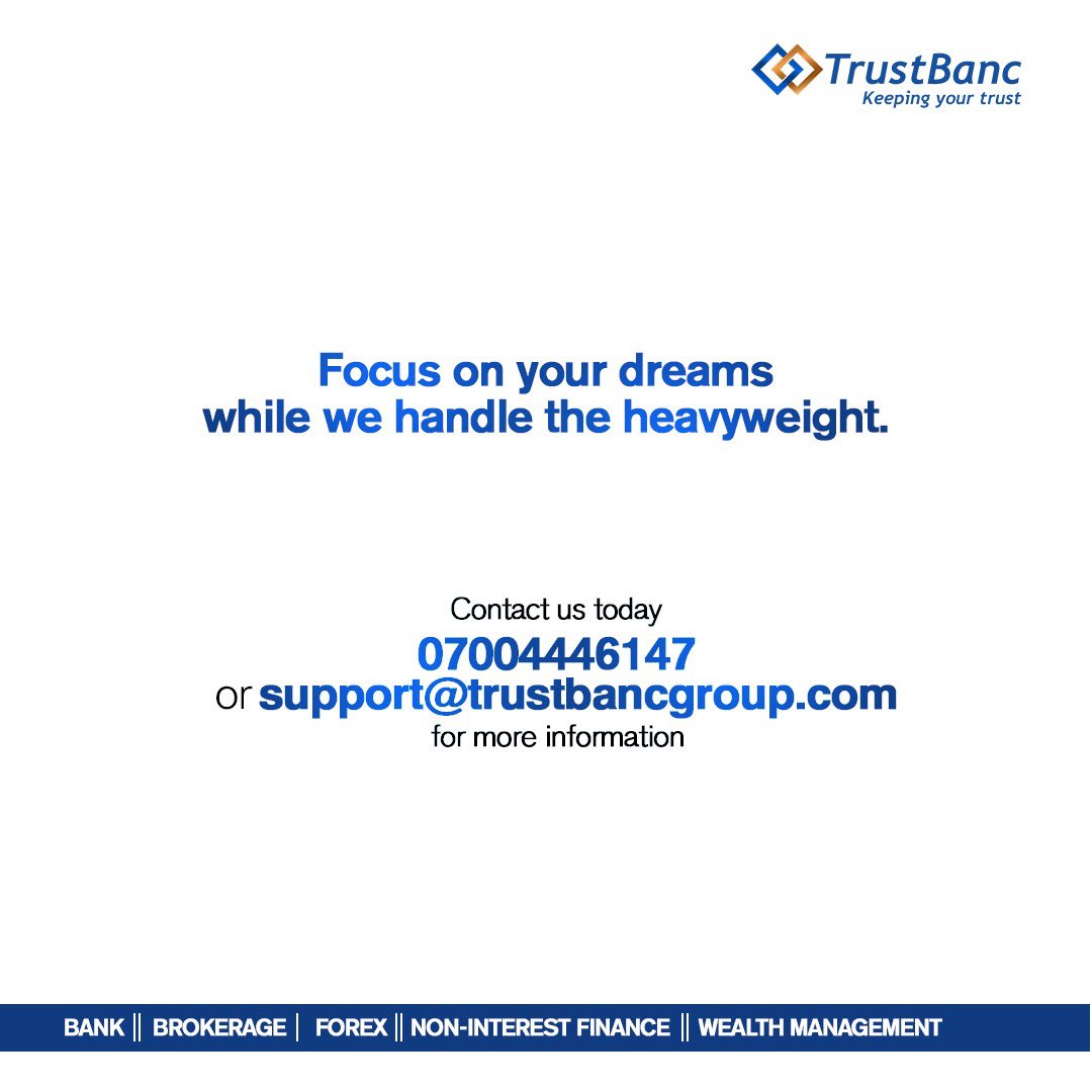 TrustBancgroup's tweet photo. Now is the best time to get the right finance from us to help you realize your goals.

Reach out us today;
📱  07004446147
📩  support@trustbancgroup.com for more information.

#TrustBanc #Investing #WealthManagement #Loans https://t.co/39JeP8mjw4