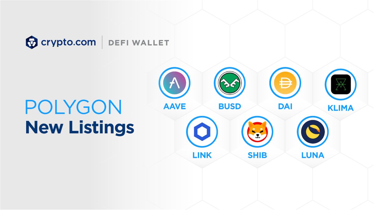 New Polygon tokens added to the https://t.co/vCNztATSCO DeFi Wallet ✓Aave  (#AAVE) ✓Binance USD (#BUSD) ✓Dai (#DAI) ✓Klima DAO (#KLIMA) ✓Chainlink  (#LINK) ✓Shiba Inu (#SHIB) ✓Terra (#LUNA)