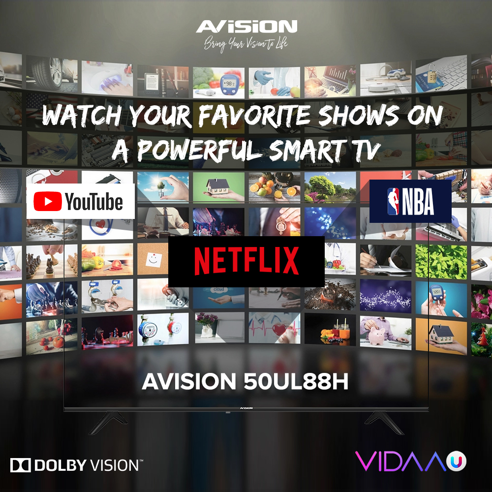 avisionph's tweet photo. Watch your Favorite shows on a Powerful Smart TV – Avision 50UL88H. Enjoy 50" Inch Frameless viewing experience and Dolby Vision feature and a fast, intuitive experience feature from VIDAA U. 😍

#Elegant #Powerful #SmartTV @avisionph https://t.co/6eY95DfBHj