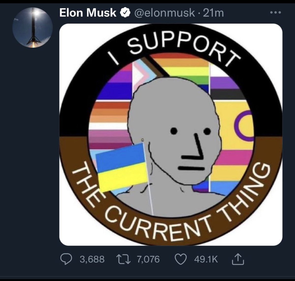 theVolkus's tweet photo. @crypto_bitlord7 Musk is playing memes again. What’s the current thing 😂 https://t.co/fT8L2lsZgm