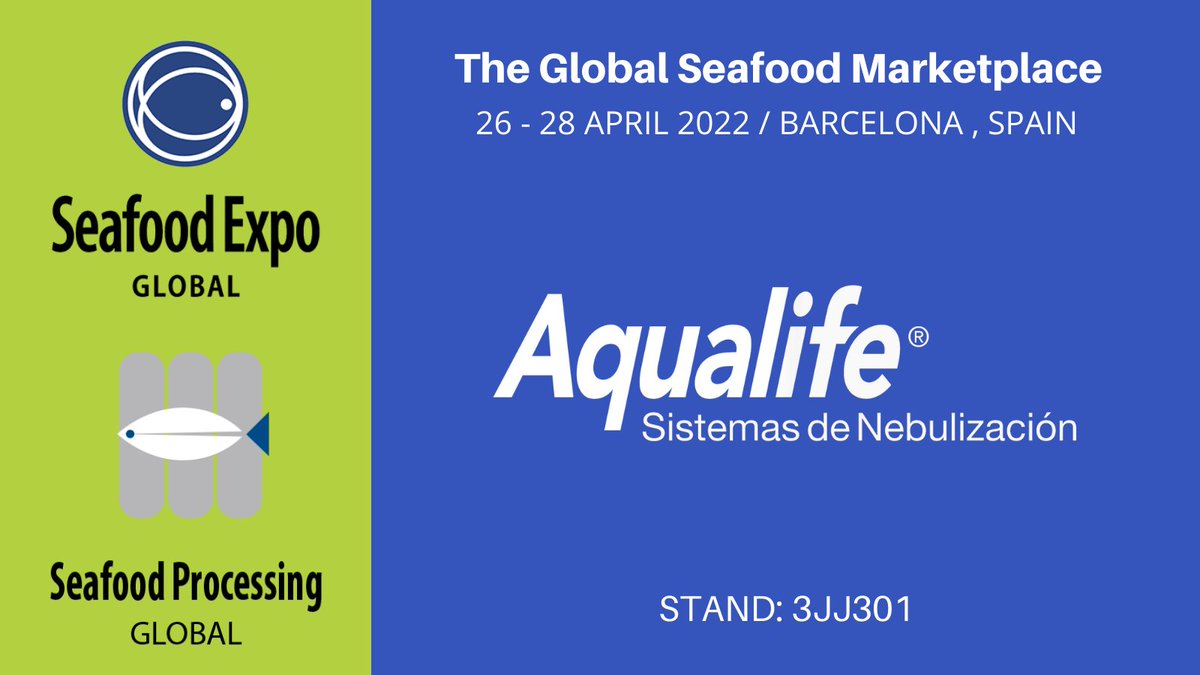 AqualifeSystem's tweet photo. #Seafood es la feria comercial de productos del mar más grande del mundo.
Este año en #Barcelona del 26 al 28 de Abril.
Estaremos en el Stand 3JJ301 donde podréis ver todas nuestras novedades en sistemas de nebulización para la conservación del #PescadoFresco. 
Os esperamos !! https://t.co/KT70lBrF97