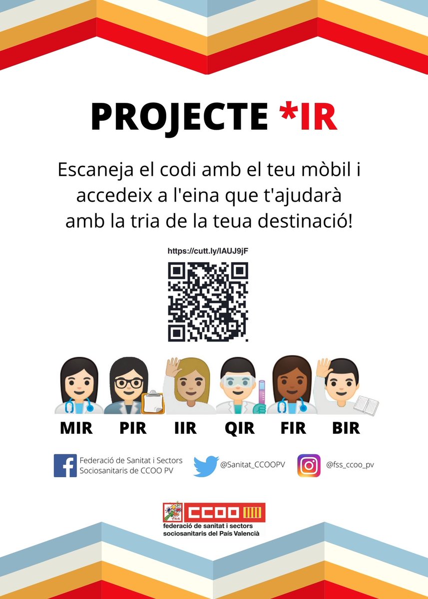 Sanitat_CCOOPV's tweet photo. 👉Totes les places de formació sanitària especialitzada en el nostre #ProjecteIR #ProyectoIR
🥼Una ferramenta pensada per a les futures persones residents
📲Prova-la https://t.co/kyNuDXX0GW
🙂Ens especialitzem amb tu https://t.co/CwbEJXM6Jy