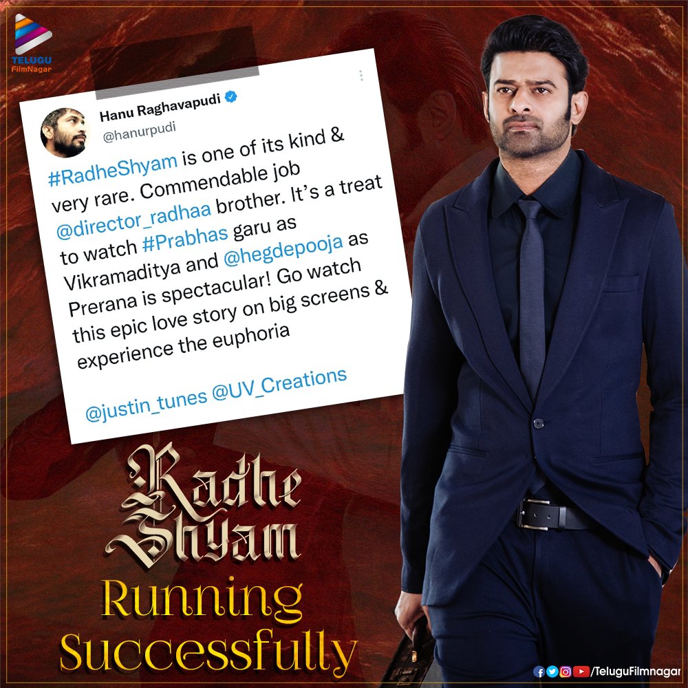 telugufilmnagar's tweet photo. #RadheShyam Euphoria 😍
Director #HanuRaghavapudi's heartfelt words about #BlockbusterRadheShyam! ❤️

#Prabhas @hegdepooja @director_radhaa @UV_Creations #TeluguFilmNagar https://t.co/RmCAfyA4kc