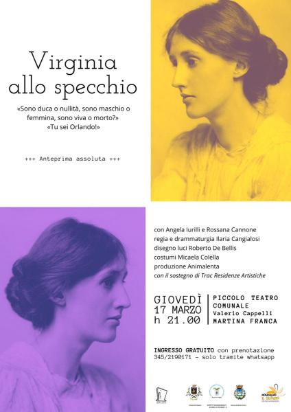 visitmartina's tweet photo. VIRGINIA ALLO SPECCHIO👁
GIOVEDI' 17 MARZO
📍Teatro comunale Valerio Cappelli 
⏰ore 21:00
💶ticket: gratuito 
📱 info e prenotazioni: 345 2190171 Whatsapp 
🟢obbligo di green pass 

#weareinpuglia #martinafranca #pugliaevents https://t.co/KXoyHLNO55