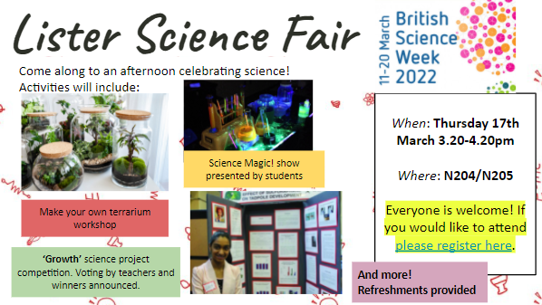 lister_science's tweet photo. It is British Science Week! We have a range of activities running all week including the Lister Science Fair. Register your attendance here: https://t.co/H9t6SWq0iA https://t.co/OR4kWJZfry
