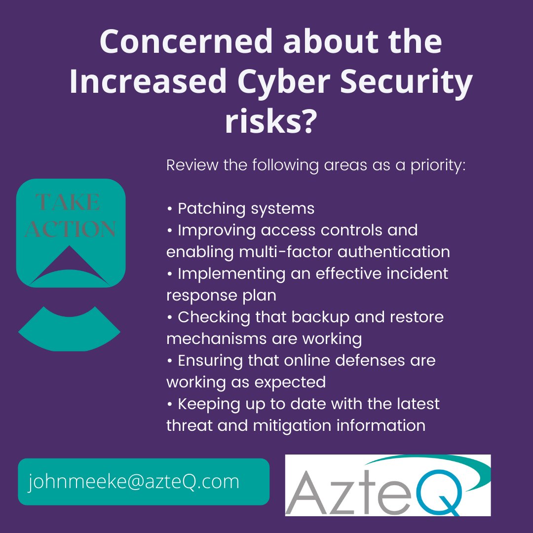 AzteQ_Group's tweet photo. There has been a lot in the media recently highlighting the increased Cyber Security risks to organisations in the UK, Understanding your business's current Cyber Security position is the first step. We can help you do this quickly &amp; effectively, to find out how email John Meeke. https://t.co/SsTTyz1MDu