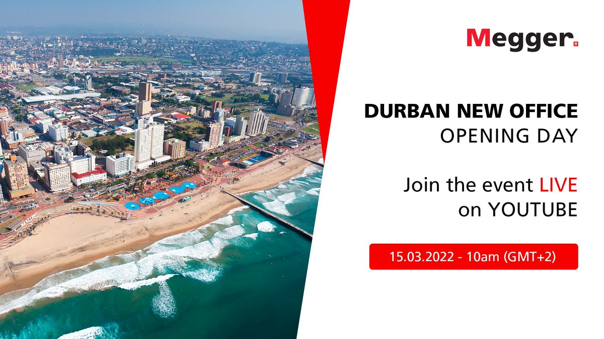¡Megger abre su primera oficina en #África y será en la ciudad de #Durban en #Sudáfrica. 🇿🇦 La jornada de inauguración contará con conferencias y debates que serán retransmitidos en directo por #YouTubeLive el martes, 15/03
➡️Registros: lnkd.in/eZnQFrgT

 #meggerafrica