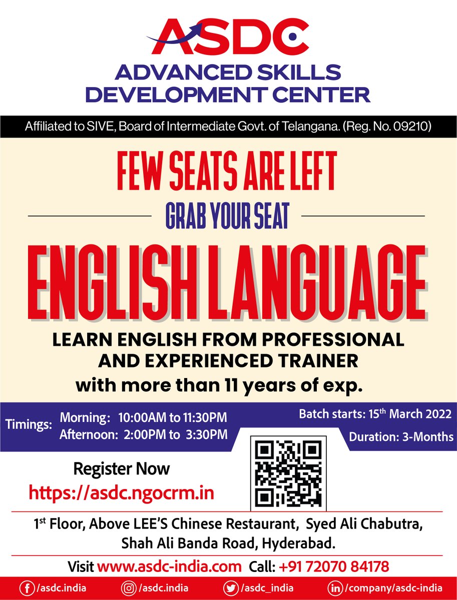 asdc_india's tweet photo. Do you speak English?
Learn English Language Proficiency for FREE.
HURRY UP LIMITED SEATS - FREE COURSE
#asdc #english #EnglishLanguage #proficency #advancedskills #freecourse #spokenenglish https://t.co/WV1HVQjbVk