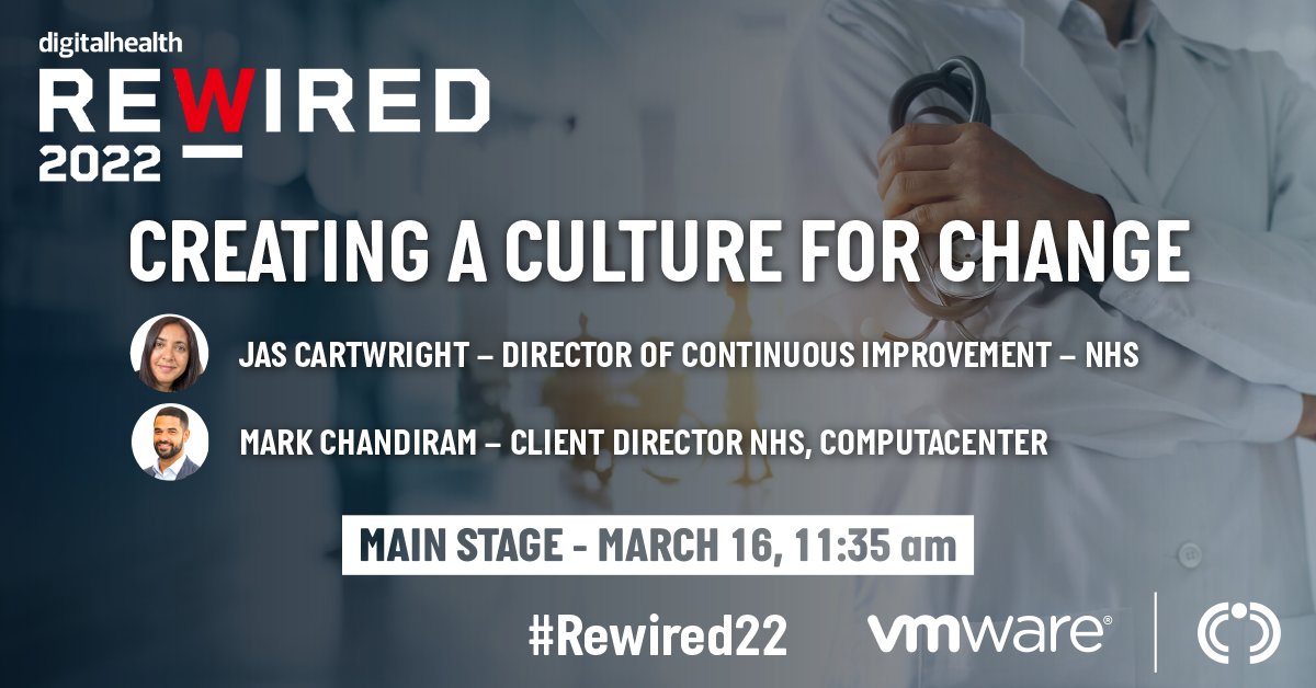 Heading to #REWIRED22? If so, don’t miss Jas and Mark on the main stage and learn how we're creating a culture for change within the healthcare industry. Be sure to drop by stand c21 for a chat and complimentary coffee with experts from Computacenter and  <a href="/VMware/">VMware</a>  
#digitalhealth