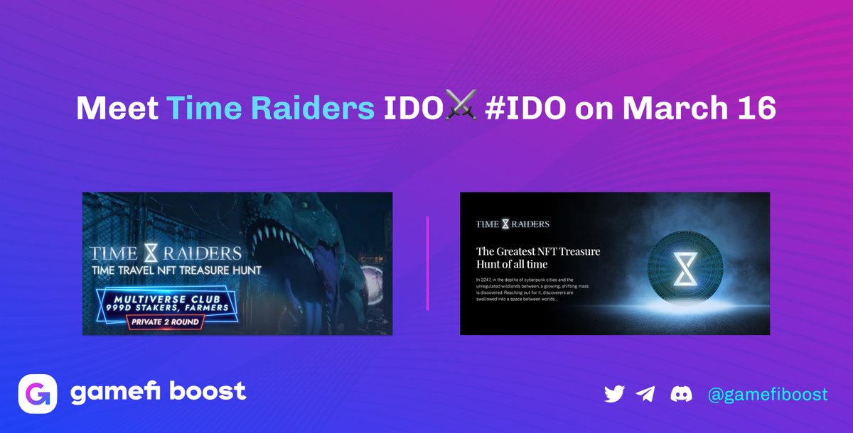 gamefiboost's tweet photo. 🛡️@PlayTimeRaiders #IDO⚔️

🤩Travel through time, loot for historical #NFTs🤑 &amp; battle your way to new levels👣

🗓️IDO Date: 16 March 2022

#TimeRaiders #PlayToEarn 
https://t.co/BUyZCAxiLV https://t.co/gQZb7rqfFu