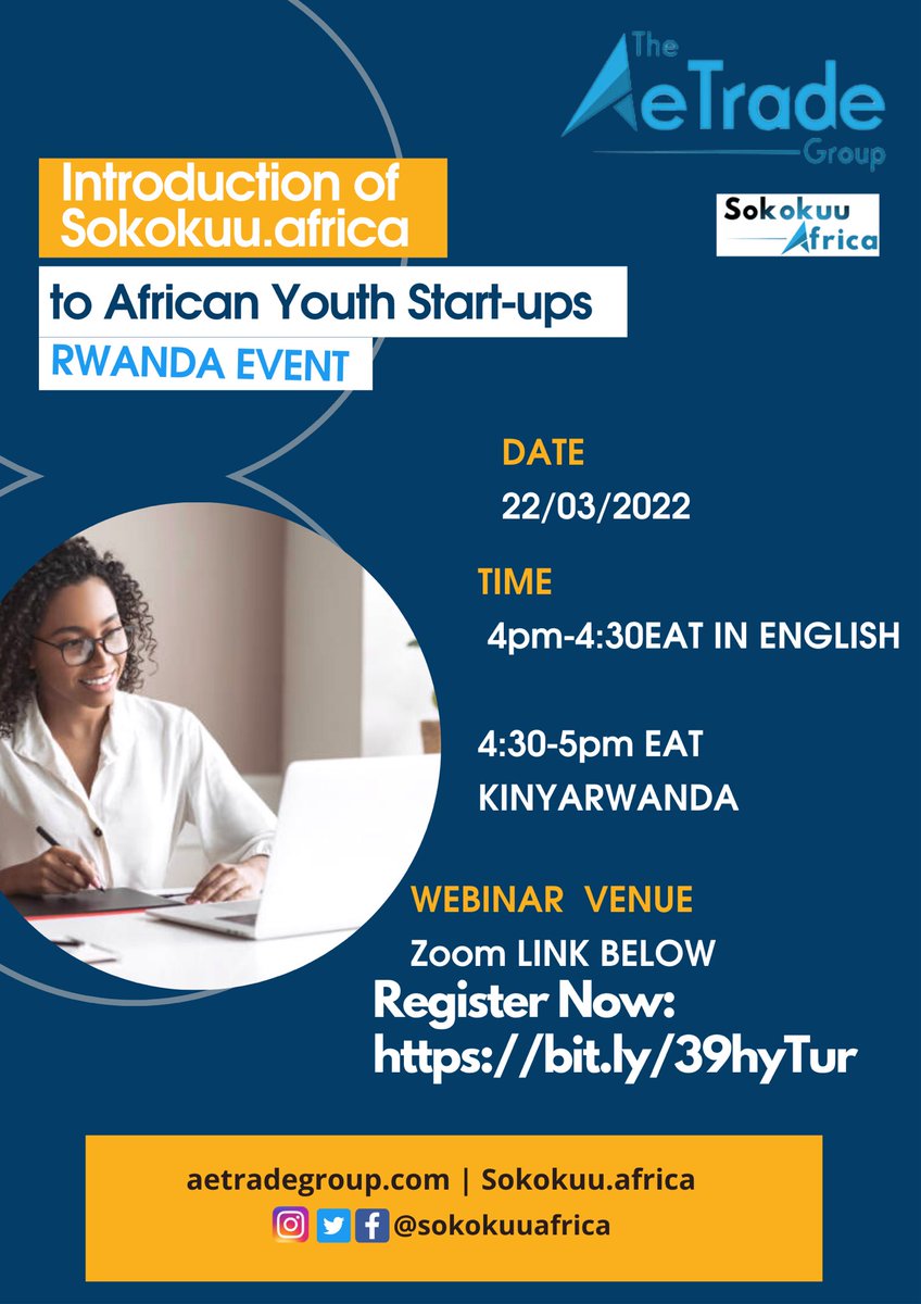We invite you to this webinar, if you are an entrepreneur from Rwanda , Youths or women in Business are more encouraged. 
<a href="/soniamugabo/">Sonia Mugabo</a> <a href="/RwandaGov/">Government of Rwanda</a> <a href="/PSF_Rwanda/">PSF Rwanda</a> <a href="/RDBrwanda/">Rwanda Development Board</a>