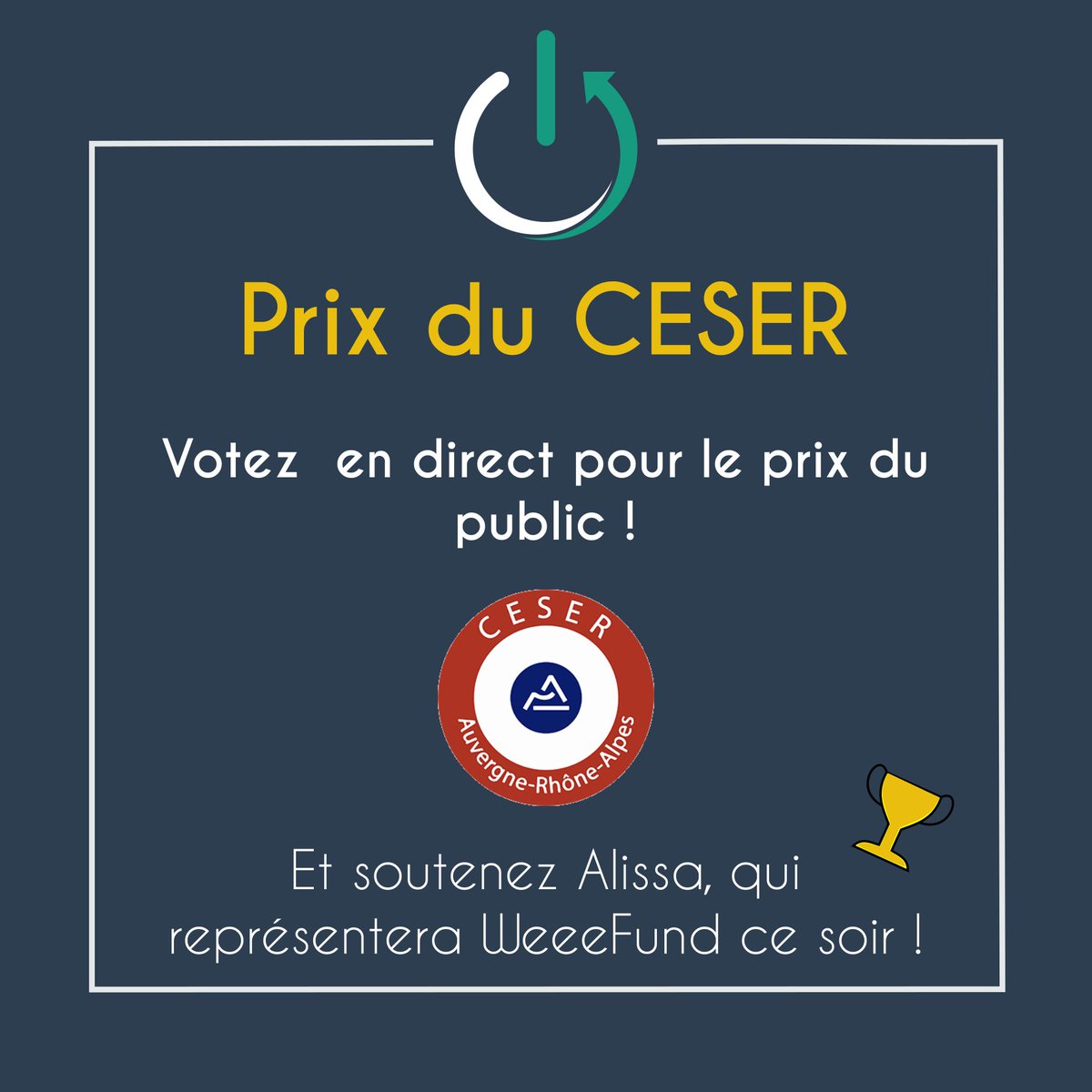 Le Prix du CESER, c'est ce soir ! 🎉

Alissa présentera notre action du WeeeHome, qui avait permis d'équiper 380 familles pendant le 1er confinement 🏘️

Assistez à la cérémonie en direct et votez pour le prix du public ➡️ lnkd.in/e8WHBt3G