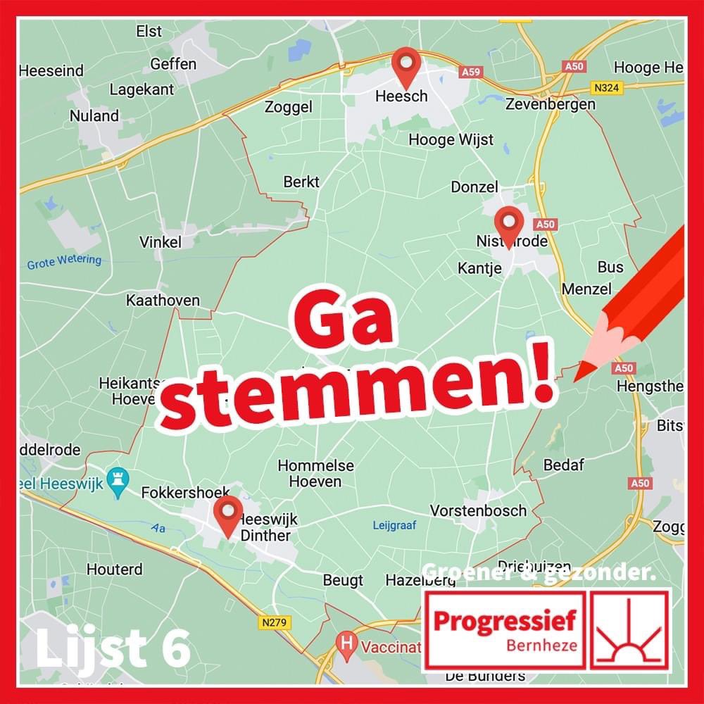 Vandaag zijn de eerste 3️⃣ stembureaus in onze gemeente open gegaan. Dat betekent dat jij vandaag, morgen en overmorgen kan kiezen voor een groener en gezonder Bernheze. Stem lijst 6: Progressief Bernheze. 🌳

Weten waar je kan stemmen? 
➡️ progressiefbernheze.nl/verkiezingen-2…