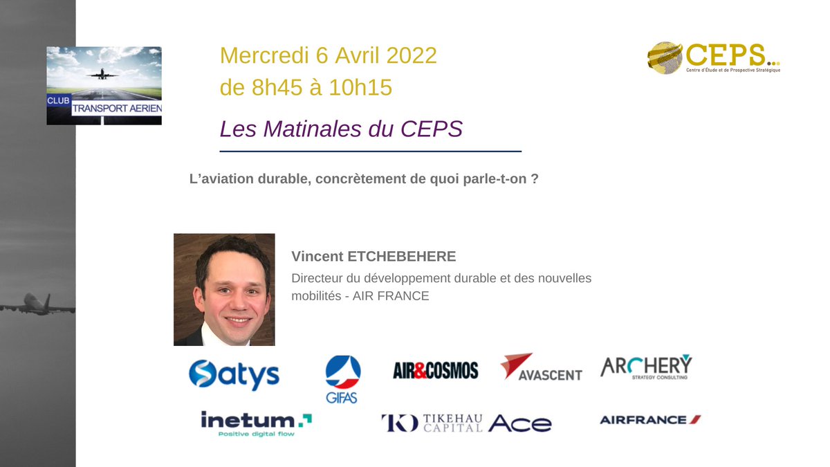 Le mercredi 6 avril, retrouvez le Club Transport Aérien et son invité Vincent Etchebehere.

La thématique de cette session sera : L’aviation durable, concrètement de quoi parle-t-on ?

Pour vous inscrire, suivez ce lien : oandb.typeform.com/to/ab5eavph?ut…