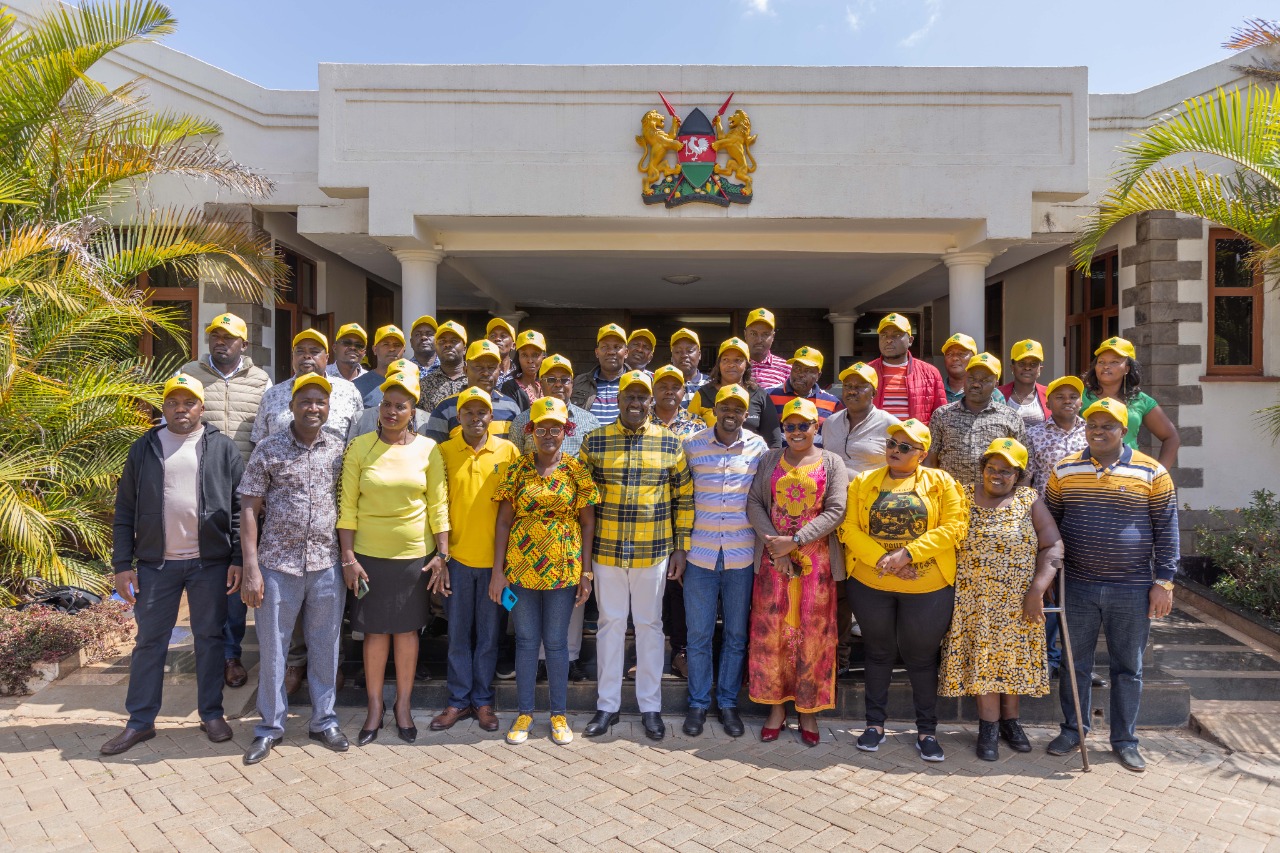 UDA party leader Deputy President William Ruto and a host of MCA'S who have defected from the jubilee party. the DP was welcoming the leaders to the hustler party. 