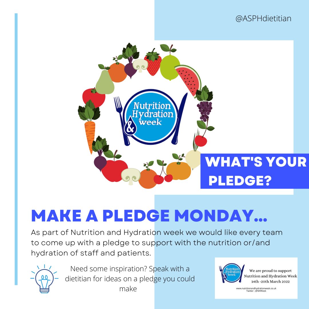 ASPHdietitian's tweet photo. Nutrition and Hydration Week is here 💧🍎🥕Today we want everyone to think about how they can support the nutrition and hydration of staff and patients #NHWeek2022 #makeapledgemonday @AsphWellbeing @radiowey @ASPHFT https://t.co/5hs3iU3bSg