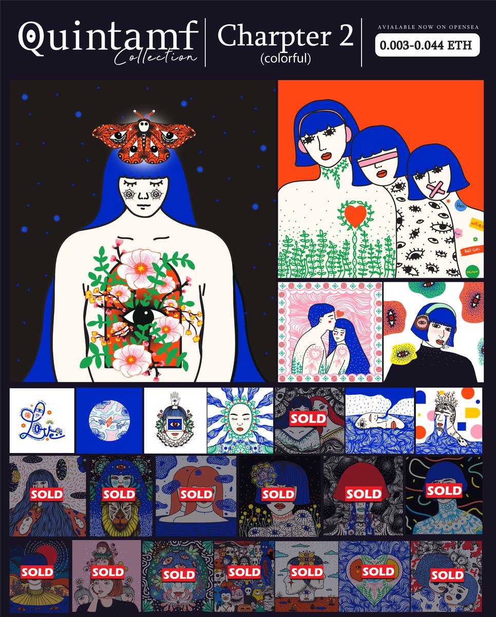 🔥Almost sold out🔥👇👇
✨Quintamf Collection✨
-Only have 2 Chapters!-
💙❤️Chapter 1: 52/52 (Blue&amp;Red)❌Sold Out❌
🌈Chapter 2: 52/25(Colorful)
opensea.io/collection/qui…
#WomeninNFT  #NFTartist #nftcollectors #NFTthai #NFTthaiartist  #NFTdrop
แปลทวีต
