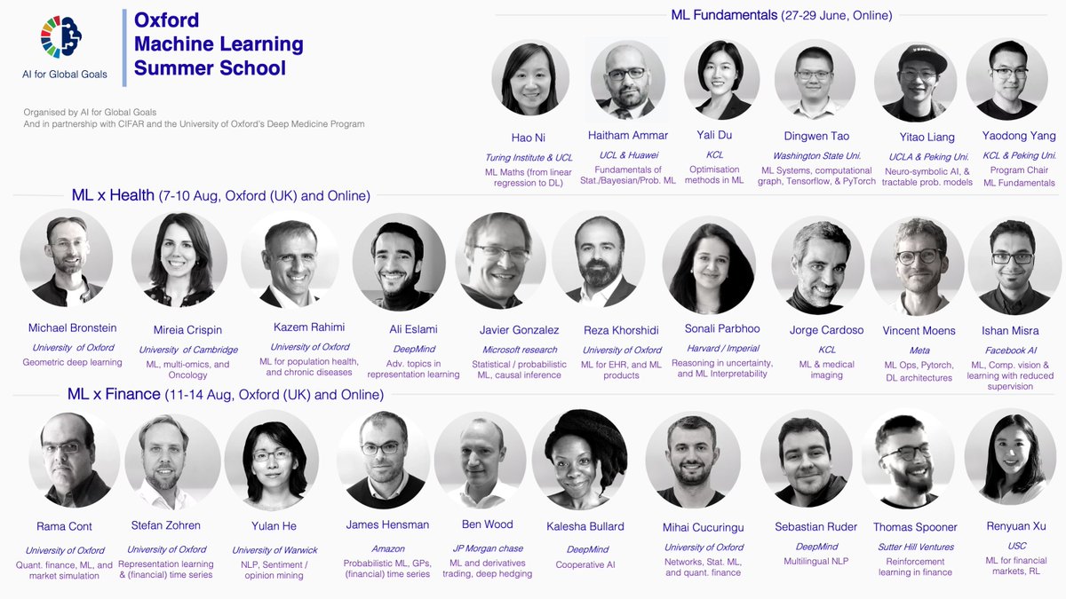 We are excited to announce the first group of  #OxML 2022 speakers, including some of the world's top scientists in the field of #MachineLearning, from top #AI institutions/universities 👏
Application deadline is 15 April (oxfordml.school)
<a href="/CIFAR_News/">CIFAR</a>, <a href="/oxdeepmedicine/">Deep Medicine</a>,