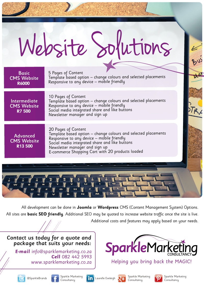SparkleBrands's tweet image. Website solutions for your new business! 
Packages to suit your needs. Get online today! 

#WebsiteDevelopment #WebsiteHosting #WebsitePackages #WebsiteSolutions #Wordpress #Joomla 

CHAT TO US 082 442 5993, info@sparklemarketing.co.za