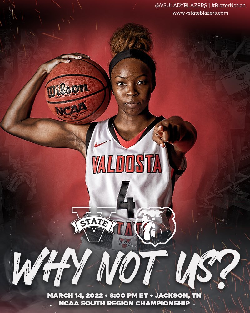 Matt Malone (@spideymatt05) on Twitter photo In order to get to the top of the mountain, somebody has to take down the No. 1 team. WHY NOT US?!? 🔥🏀🔥 <a href="/VSULadyBlazers/">Valdosta State Women’s Basketball</a> vs. Union. <a href="/NCAADII/">NCAA Division II</a> you South Region Championship. Tonight. 8pm ET. vstateblazers.com In order to get to the top of the mountain, somebody has to take down the No. 1 team. WHY NOT US?!? 🔥🏀🔥 <a href="/VSULadyBlazers/">Valdosta State Women’s Basketball</a> vs. Union. <a href="/NCAADII/">NCAA Division II</a> you South Region Championship. Tonight. 8pm ET. vstateblazers.com